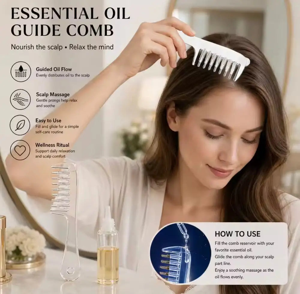 2-in-1 Scalp Applicator Comb & Essential Hair Oil Massager (Transparent)